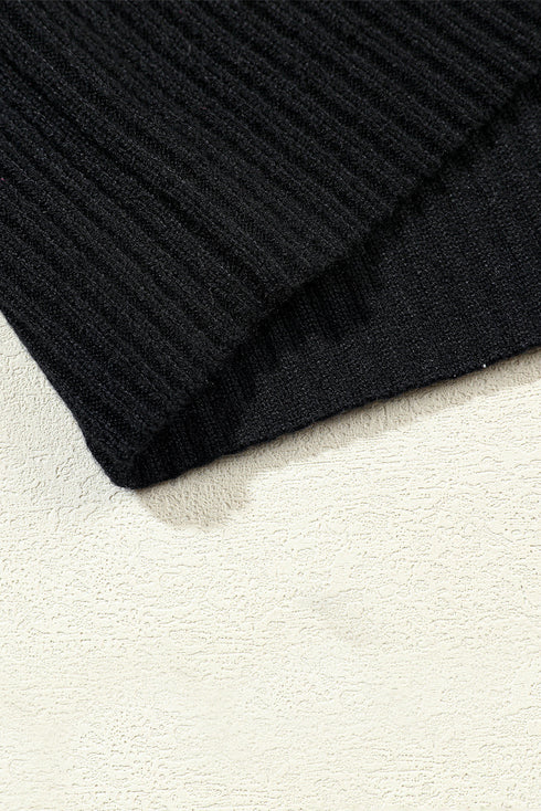 Ribbed Mock Neck Patch Pocket Drop Shoulder Short Sleeve Sweater